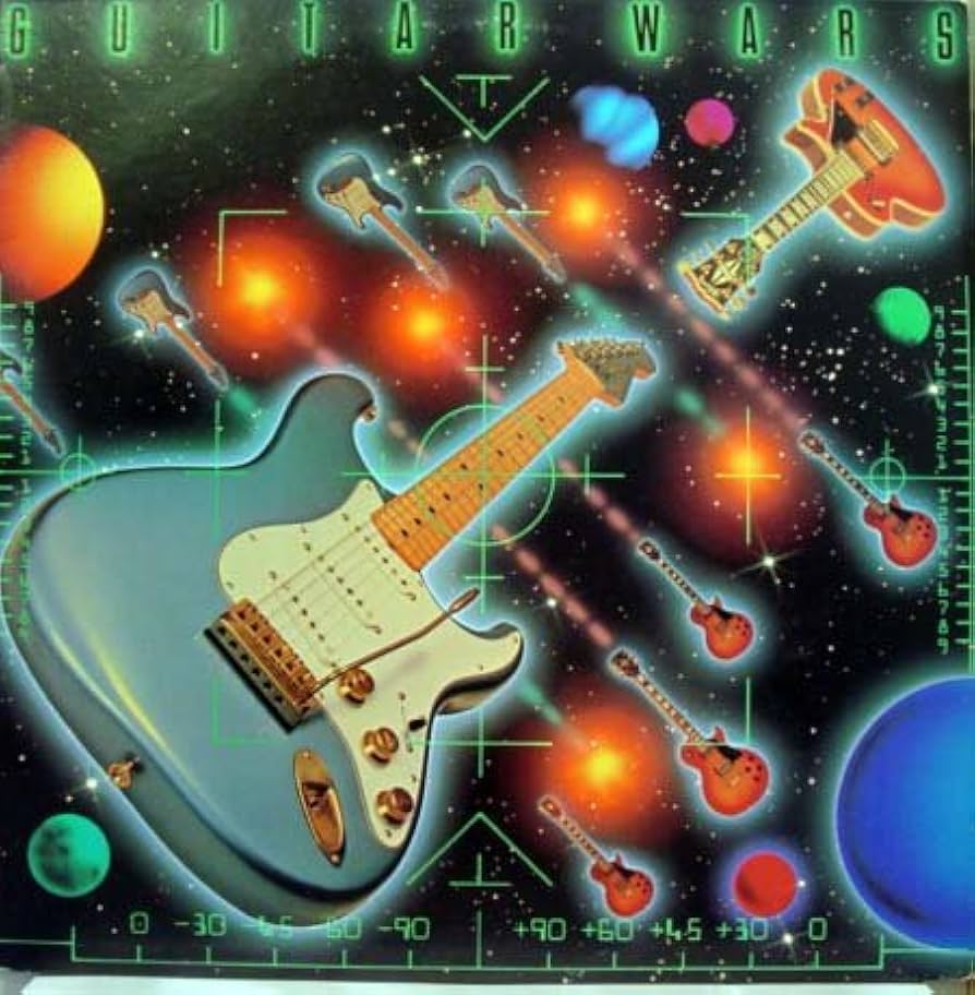 Guitar Wars: Imagen épica de guitarra rock, batalla retro y música